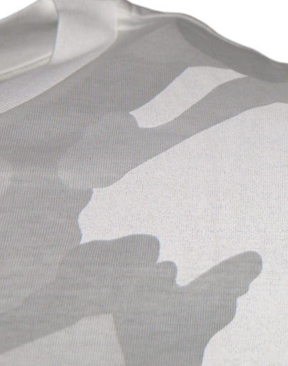 Dolce &amp; Gabbana – T-Shirt aus Baumwolle mit Rundhalsausschnitt in Weiß und Grau mit Camouflage-Muster