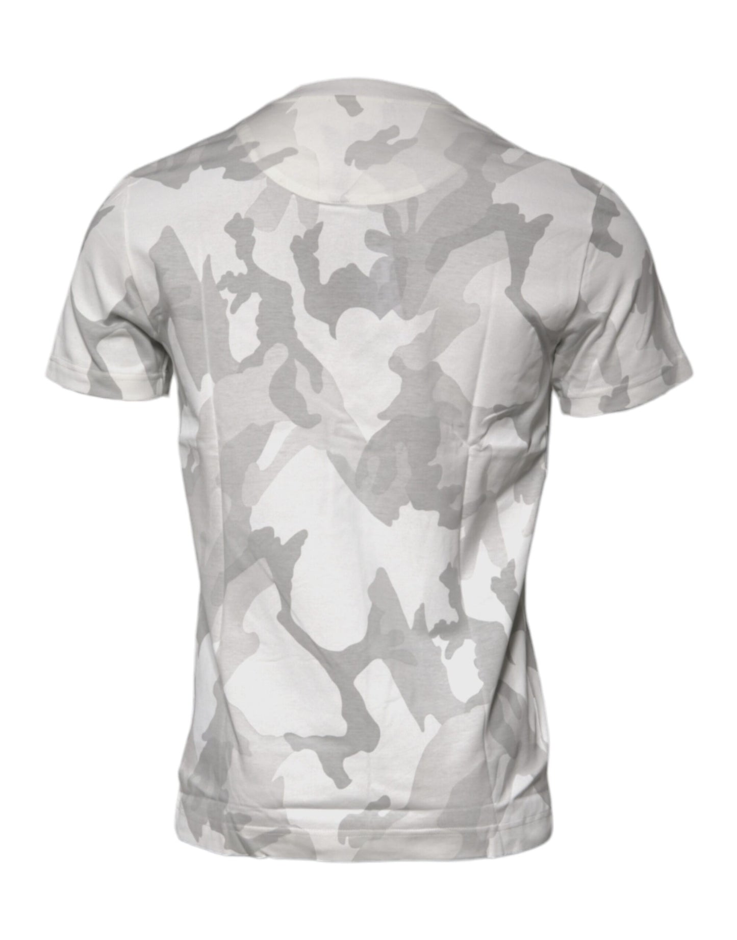 Dolce &amp; Gabbana – T-Shirt aus Baumwolle mit Rundhalsausschnitt in Weiß und Grau mit Camouflage-Muster