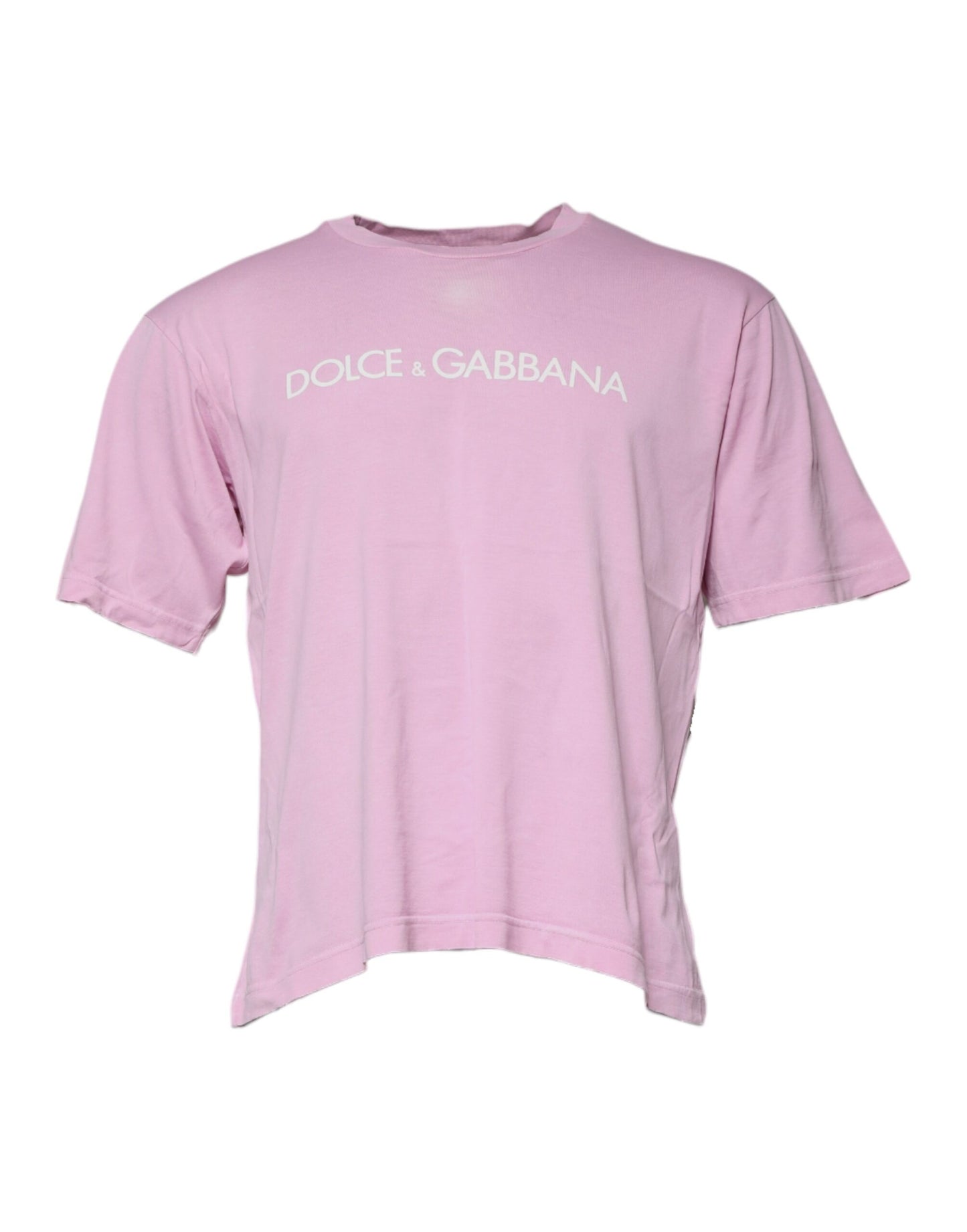 Dolce &amp; Gabbana – Rosafarbenes Baumwoll-T-Shirt mit Rundhalsausschnitt und Logo-Print