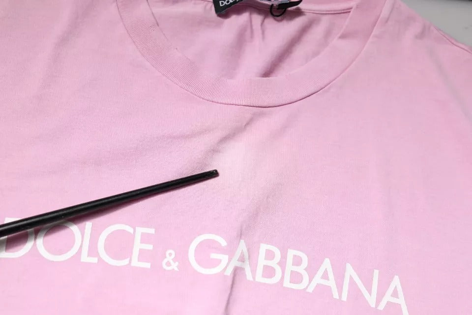 Dolce &amp; Gabbana – Rosafarbenes Baumwoll-T-Shirt mit Rundhalsausschnitt und Logo-Print