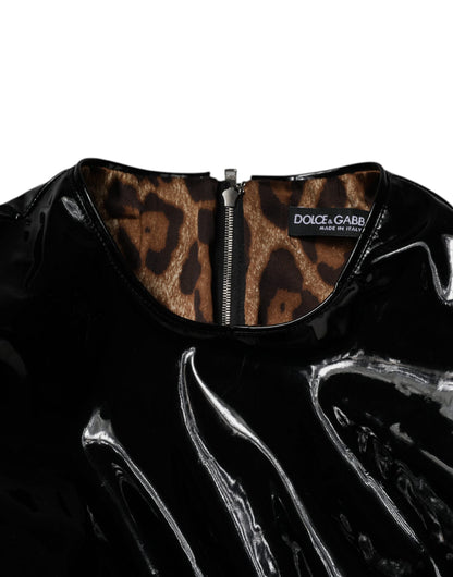 Dolce &amp; Gabbana – Schwarzes Minikleid aus Lackleder mit Puffärmeln