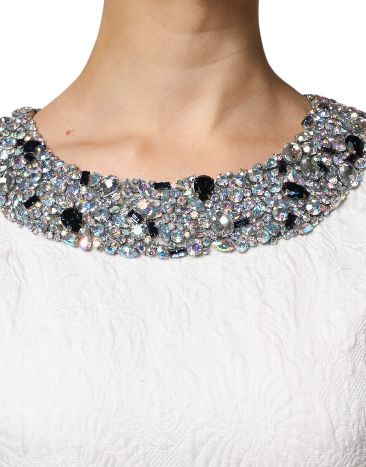 Dolce &amp; Gabbana – Minikleid aus Jacquardbrokat mit weißen Kristallen