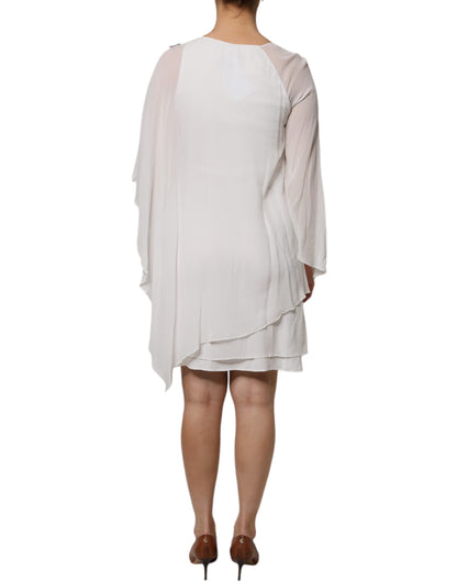 Blumarine – Weißes Etuikleid aus Viskose-Chiffon mit Blumenstickerei