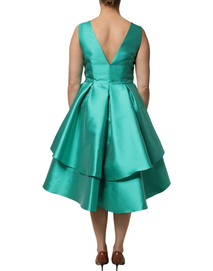 Alberta Ferretti – Ärmelloses Lagenkleid aus Satin-Polyester mit V-Ausschnitt in Grün