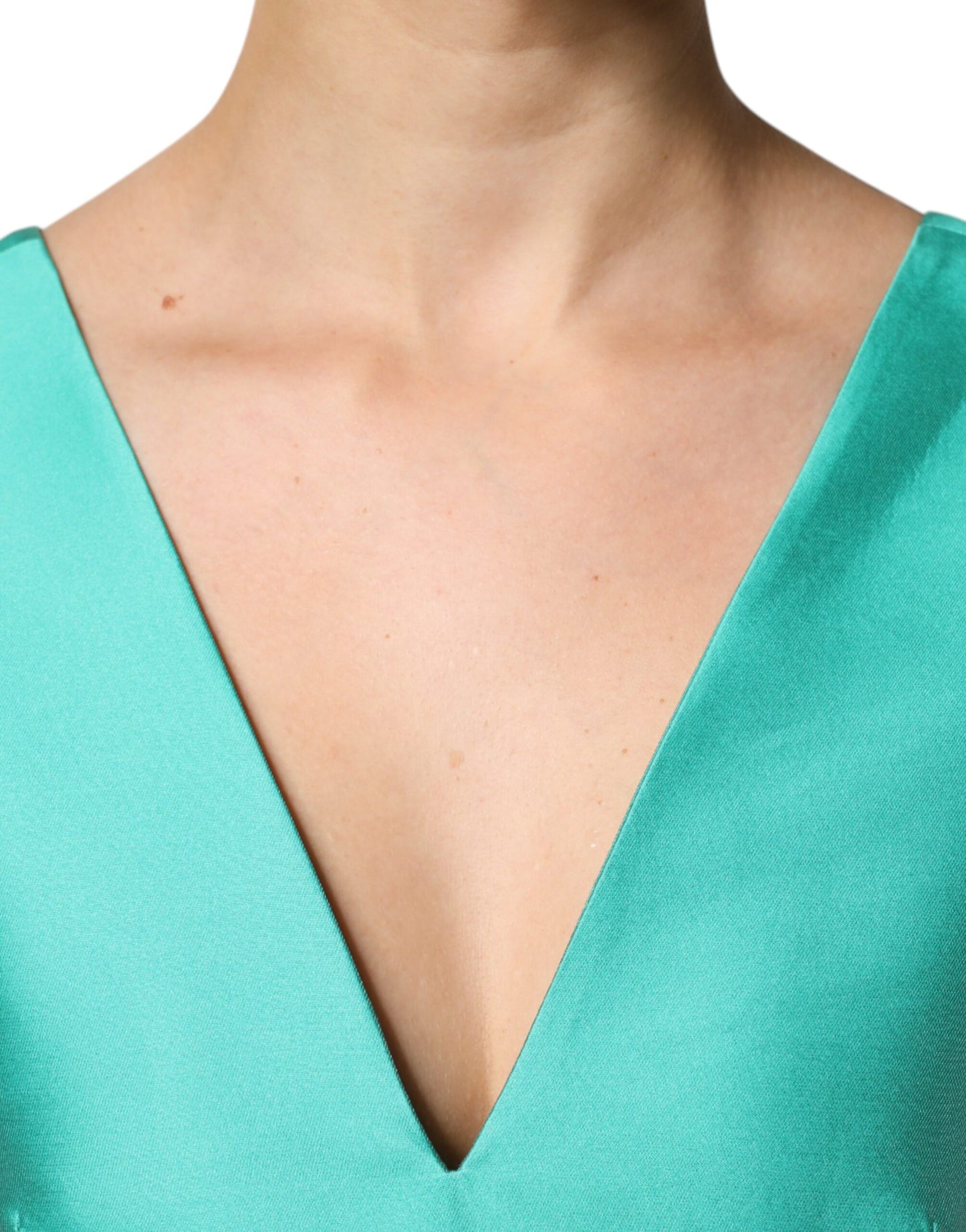 Alberta Ferretti – Ärmelloses Lagenkleid aus Satin-Polyester mit V-Ausschnitt in Grün