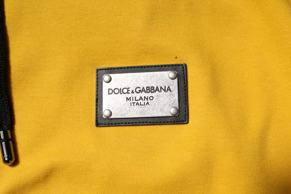 Dolce &amp; Gabbana – Gelber Kapuzenpullover mit durchgehendem Reißverschluss und Logo-Plakette
