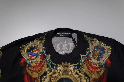 Dolce &amp; Gabbana Schwarzer Pullover mit Rundhalsausschnitt aus Seide mit heraldischem DG-Muster