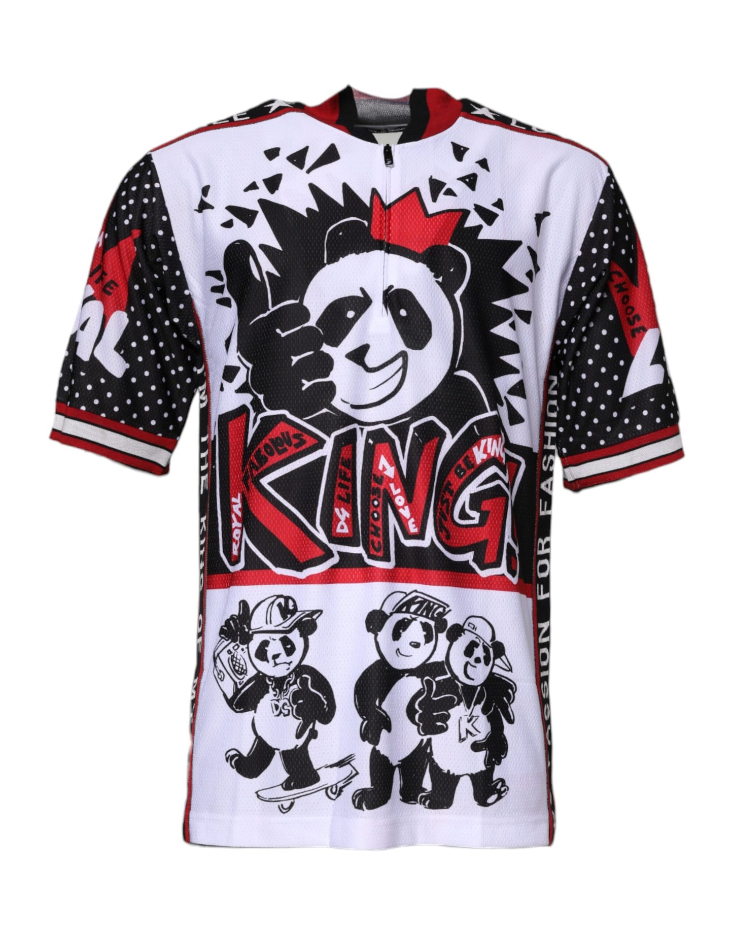 Dolce &amp; Gabbana – Mehrfarbiges T-Shirt mit Reißverschlusskragen und King-Panda-Print