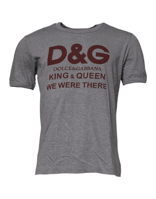 Dolce &amp; Gabbana Graues Herren-T-Shirt aus Baumwolle mit Rundhalsausschnitt und Logo-Print