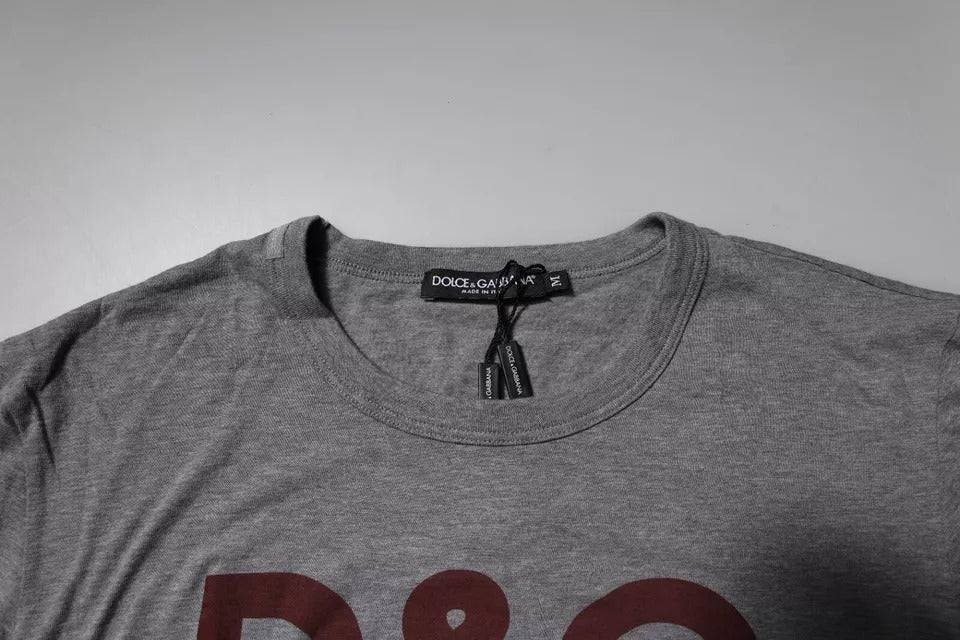 Dolce &amp; Gabbana Graues Herren-T-Shirt aus Baumwolle mit Rundhalsausschnitt und Logo-Print