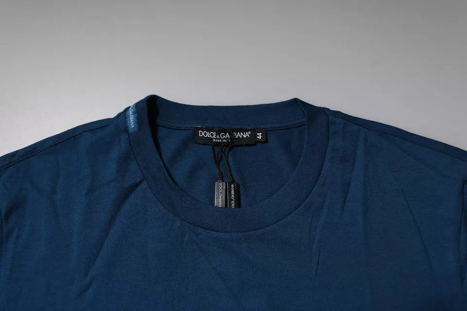 Dolce &amp; Gabbana – Blaues T-Shirt mit Krone und Biene aus Baumwolle für Herren