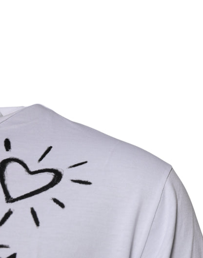 Dolce &amp; Gabbana – Weißes Baumwoll-T-Shirt mit Rundhalsausschnitt und Blumendruck