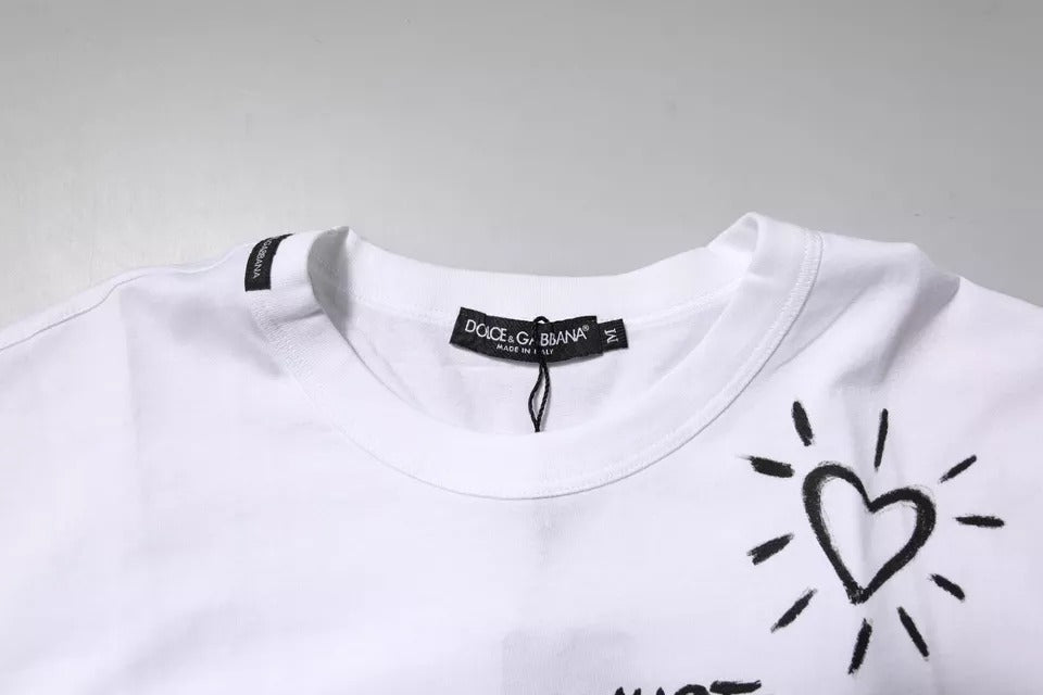 Dolce &amp; Gabbana – Weißes Baumwoll-T-Shirt mit Rundhalsausschnitt und Blumendruck