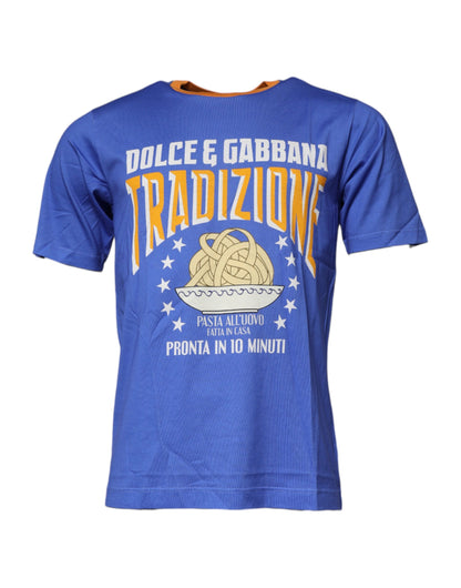 Dolce &amp; Gabbana – Blaues Baumwoll-T-Shirt mit Rundhalsausschnitt und grafischem Print
