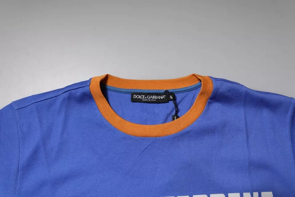 Dolce &amp; Gabbana – Blaues Baumwoll-T-Shirt mit Rundhalsausschnitt und grafischem Print