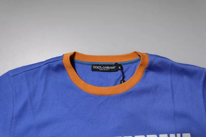 Dolce &amp; Gabbana – Blaues Baumwoll-T-Shirt mit Rundhalsausschnitt und grafischem Print