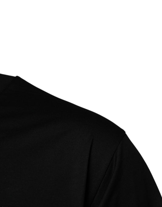 Dolce &amp; Gabbana – Schwarzes Baumwoll-T-Shirt mit Rundhalsausschnitt und Logo-Patch