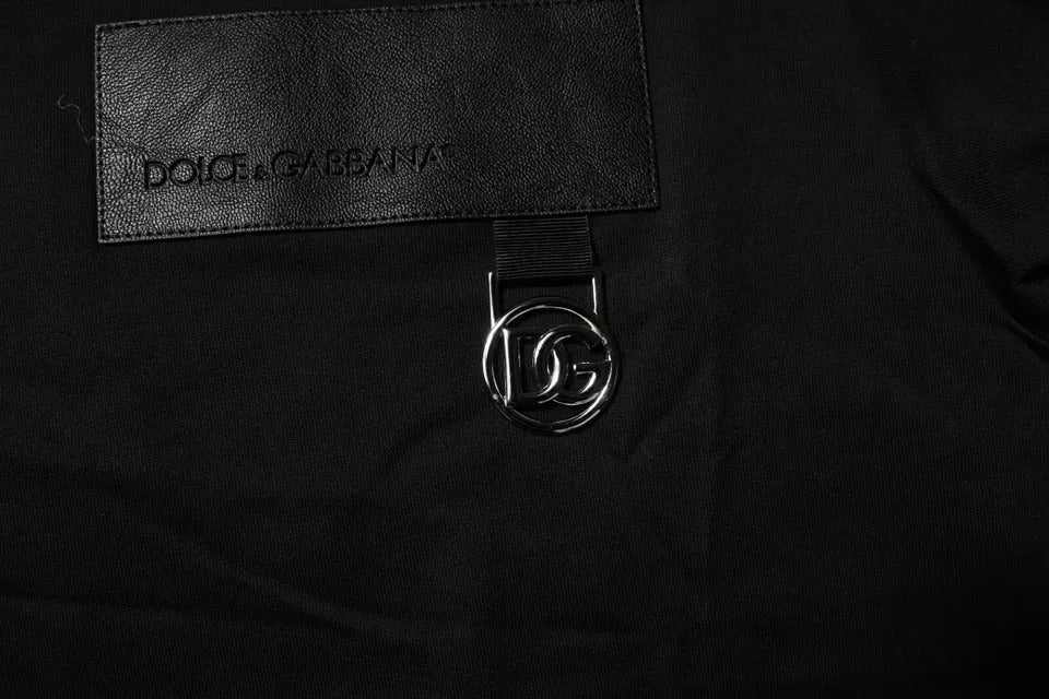 Dolce &amp; Gabbana – Schwarzes Baumwoll-T-Shirt mit Rundhalsausschnitt und Logo-Patch