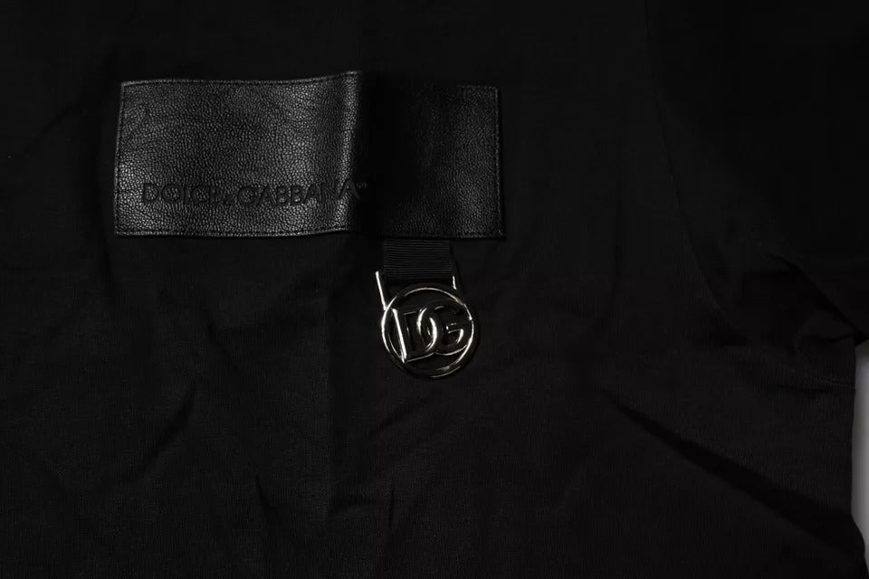 Dolce &amp; Gabbana – Schwarzes Baumwoll-T-Shirt mit Rundhalsausschnitt und Logo-Patch