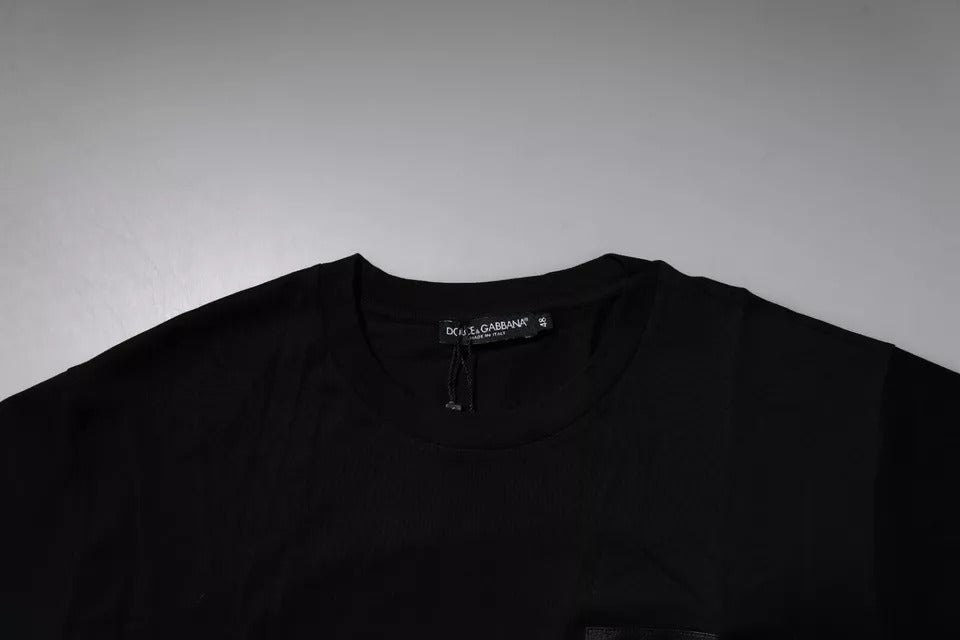 Dolce &amp; Gabbana – Schwarzes Baumwoll-T-Shirt mit Rundhalsausschnitt und Logo-Patch