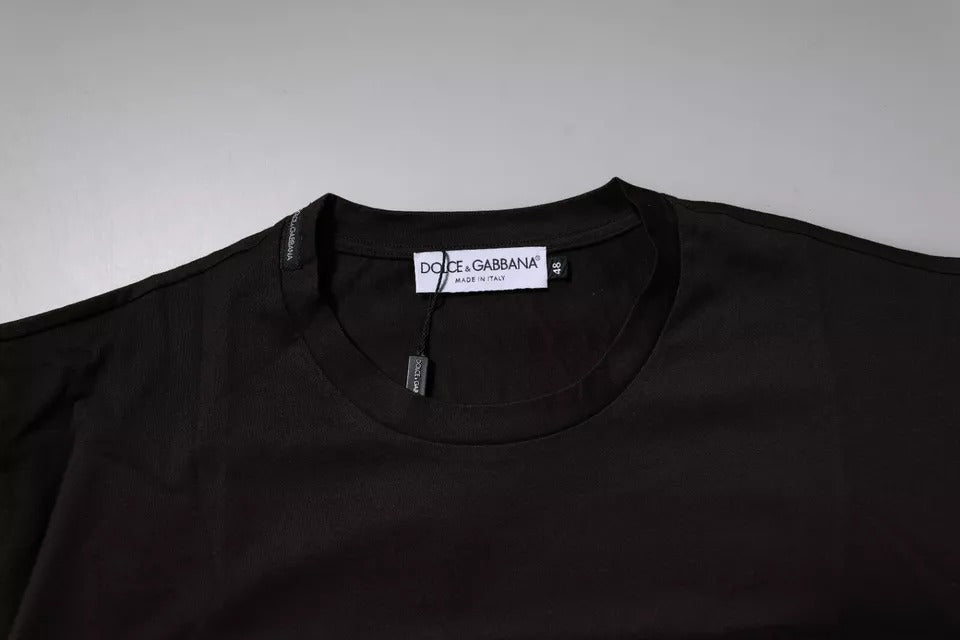Dolce &amp; Gabbana – Dunkelbraunes T-Shirt aus Baumwolle mit Rundhalsausschnitt und Logo