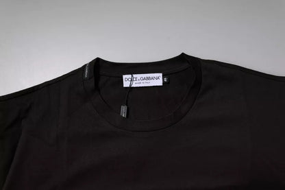 Dolce &amp; Gabbana – Dunkelbraunes T-Shirt aus Baumwolle mit Rundhalsausschnitt und Logo