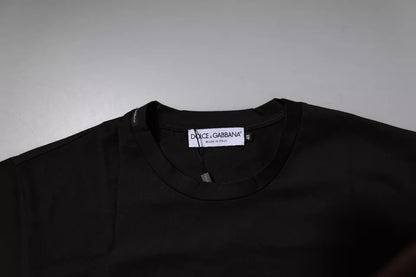 Dolce &amp; Gabbana – Dunkelbraunes T-Shirt aus Baumwolle mit Rundhalsausschnitt und Logo