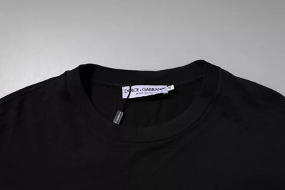 Dolce &amp; Gabbana – Schwarzes T-Shirt aus Baumwolle mit Rundhalsausschnitt und DG-Logo