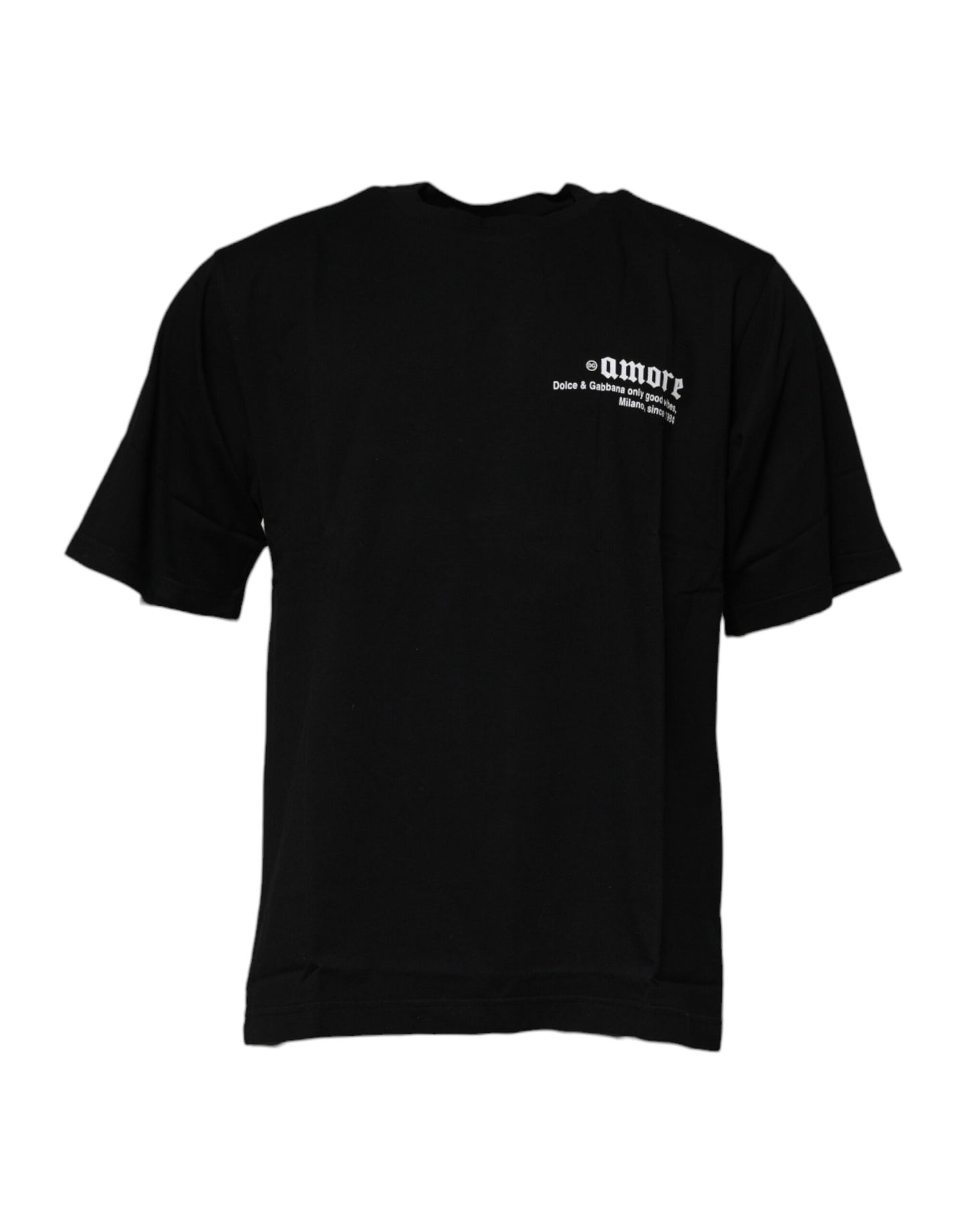 Dolce &amp; Gabbana Schwarzes Amore Leoparden-T-Shirt aus Baumwolle mit Rundhalsausschnitt