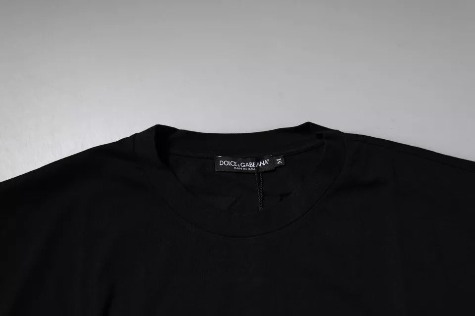 Dolce &amp; Gabbana Schwarzes Amore Leoparden-T-Shirt aus Baumwolle mit Rundhalsausschnitt