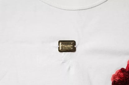 Dolce &amp; Gabbana – Weißes Baumwoll-T-Shirt mit Rundhalsausschnitt und Blumenlogo