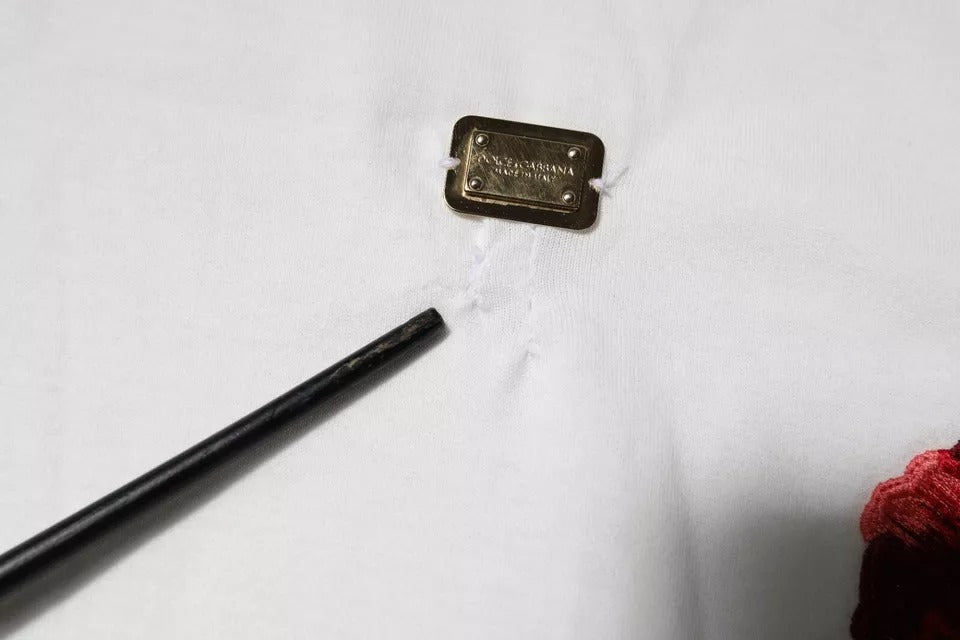 Dolce &amp; Gabbana – Weißes Baumwoll-T-Shirt mit Rundhalsausschnitt und Blumenlogo