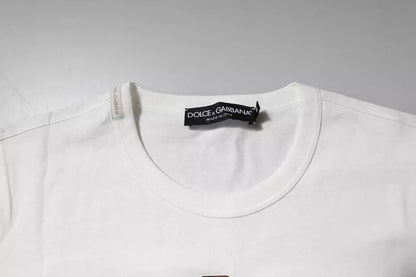 Dolce &amp; Gabbana – Weißes Baumwoll-T-Shirt mit Rundhalsausschnitt und Blumenlogo