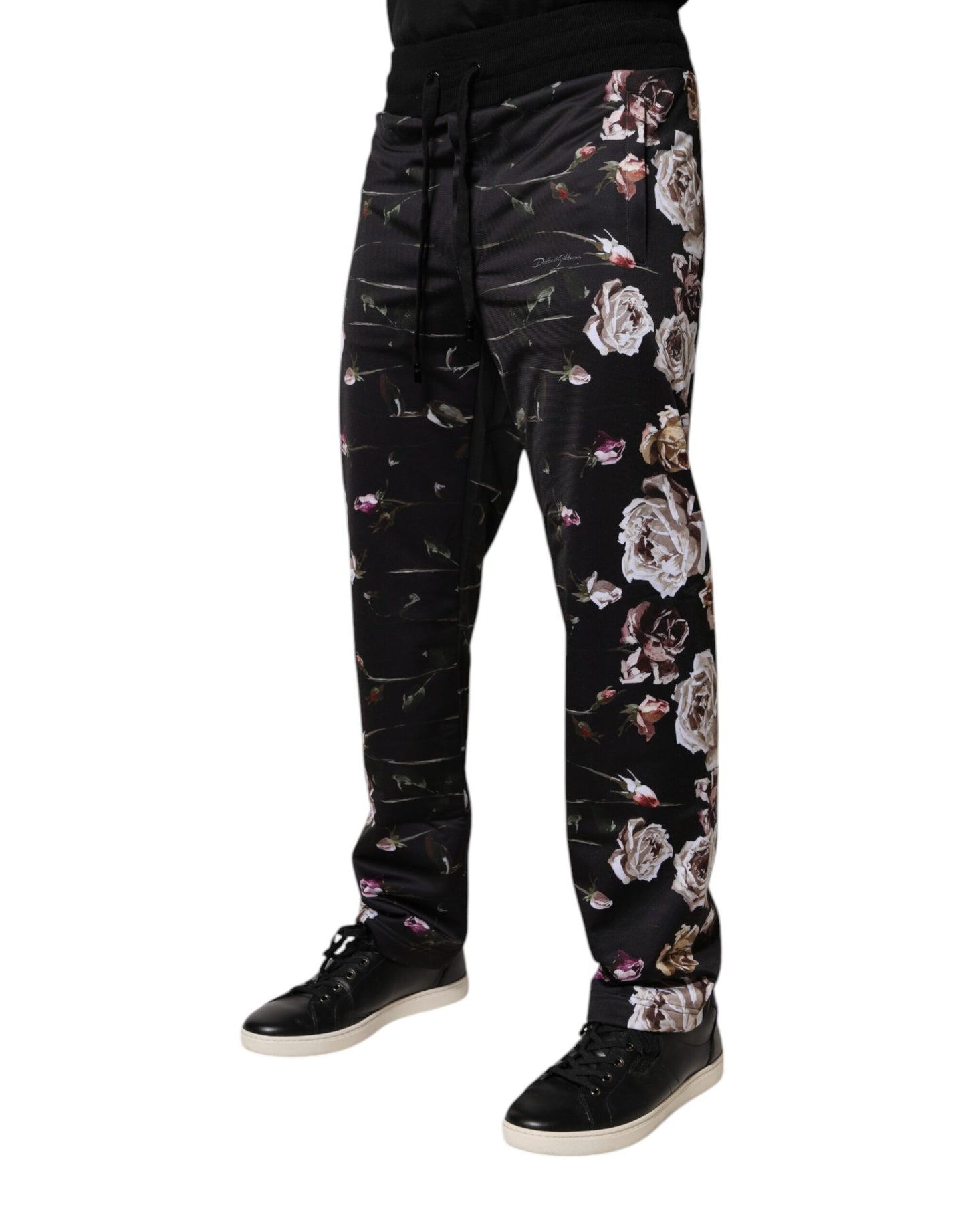 Dolce &amp; Gabbana – Schwarze Jogginghose aus Polyester mit Blumenmuster