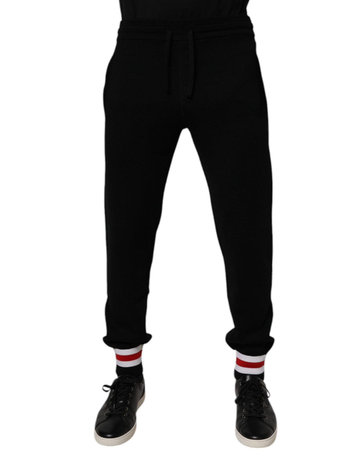 Dolce &amp; Gabbana – Schwarze Jogginghose aus Wolle mit mittlerer Taille