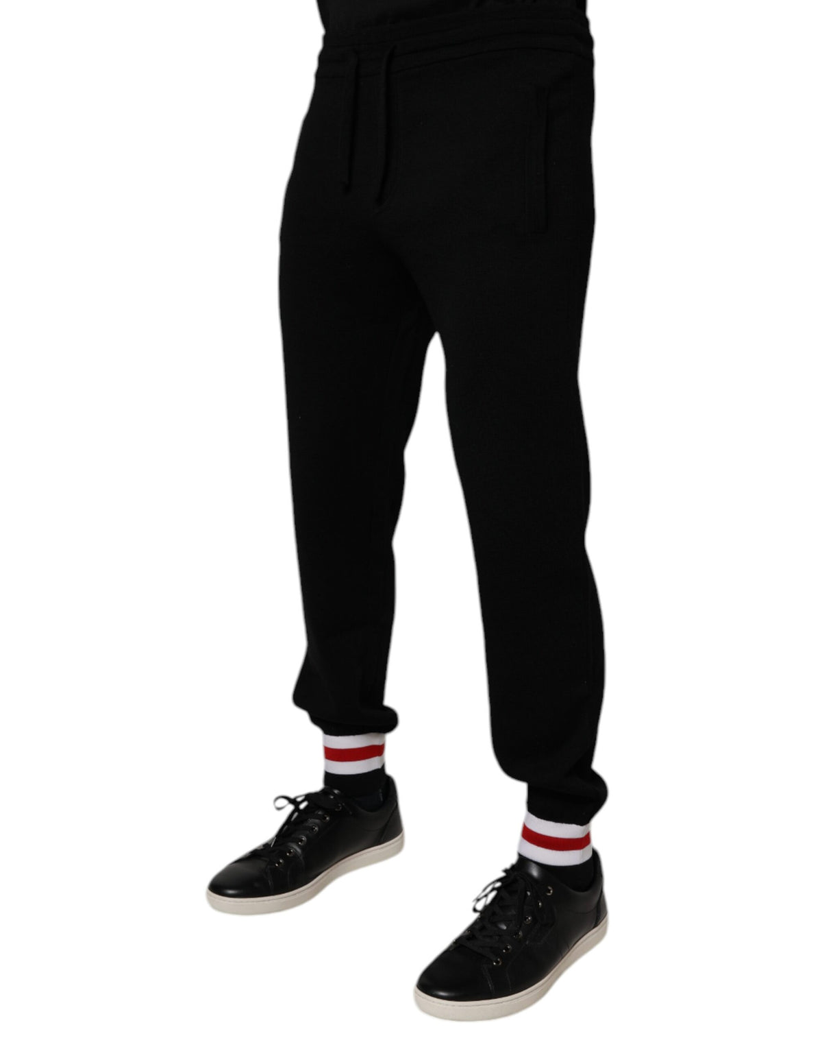 Dolce &amp; Gabbana – Schwarze Jogginghose aus Wolle mit mittlerer Taille