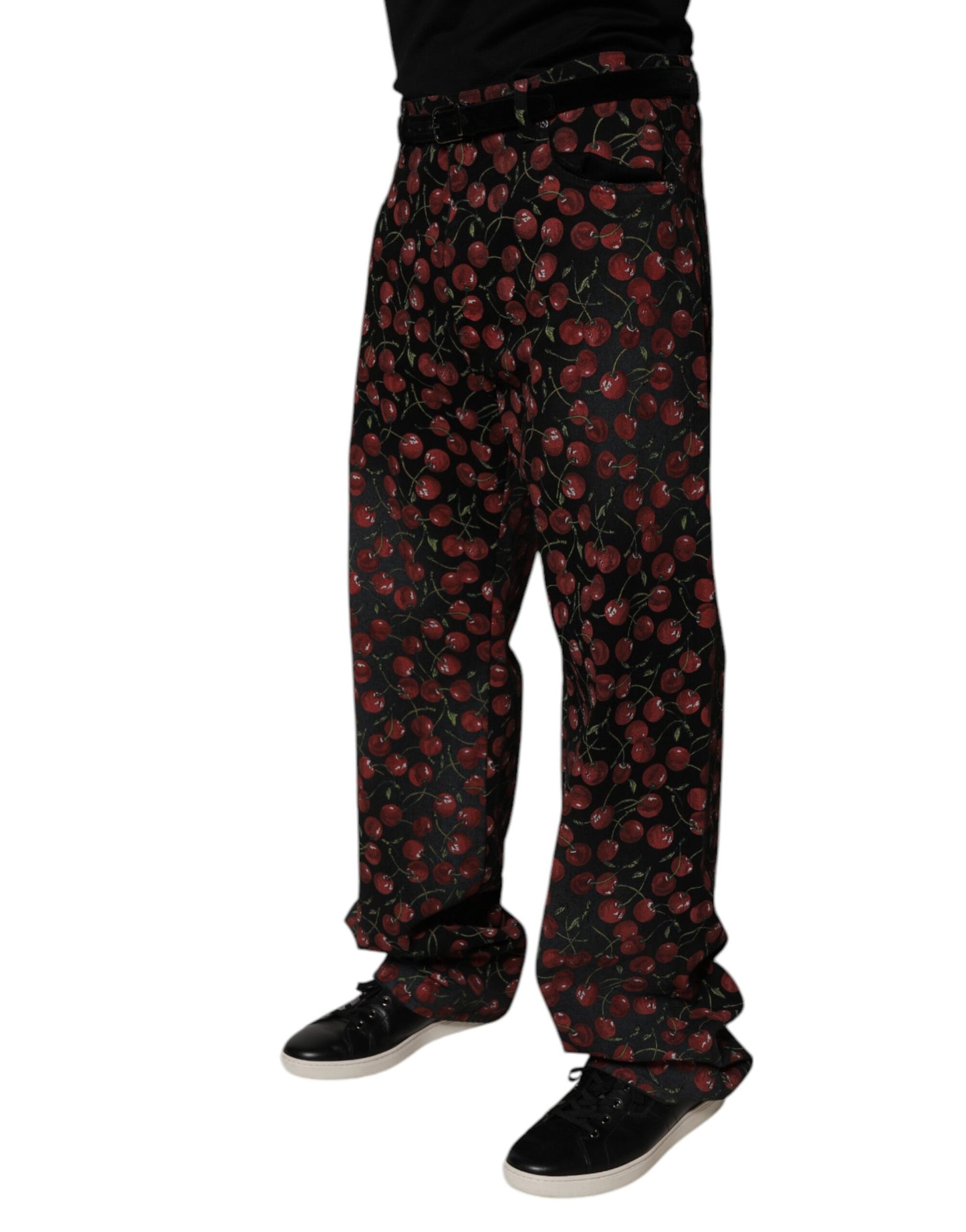 Dolce &amp; Gabbana Schwarze, kirschrote, gerade geschnittene Jeans aus Baumwolle für Herren