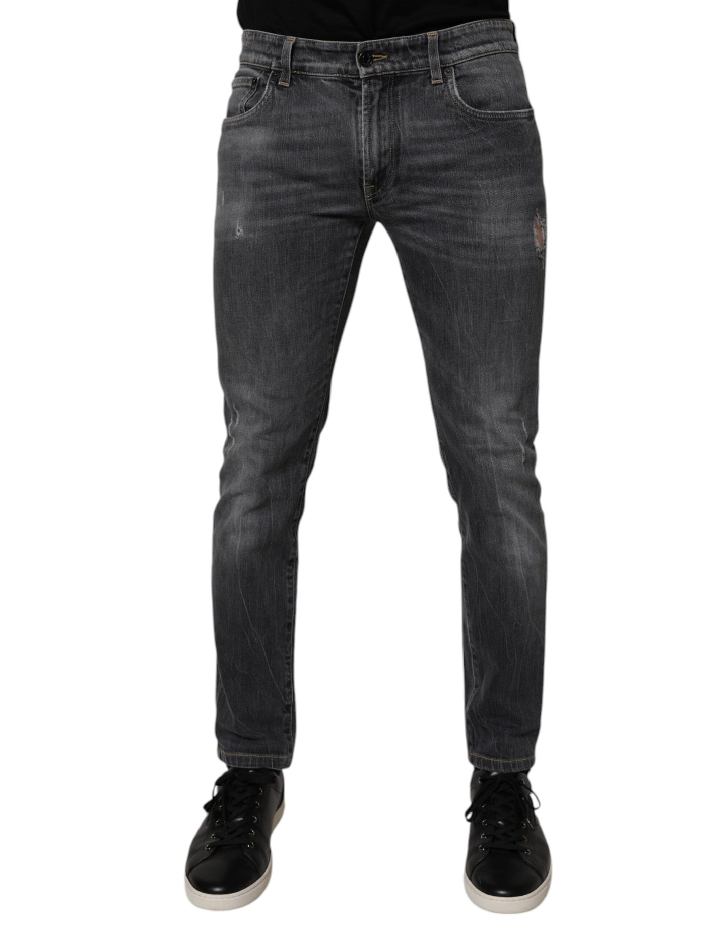 Dolce &amp; Gabbana Dunkelgraue Skinny Jeans aus gewaschener Baumwolle für Herren