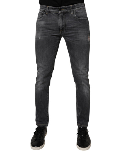 Dolce &amp; Gabbana Dunkelgraue Skinny Jeans aus gewaschener Baumwolle für Herren