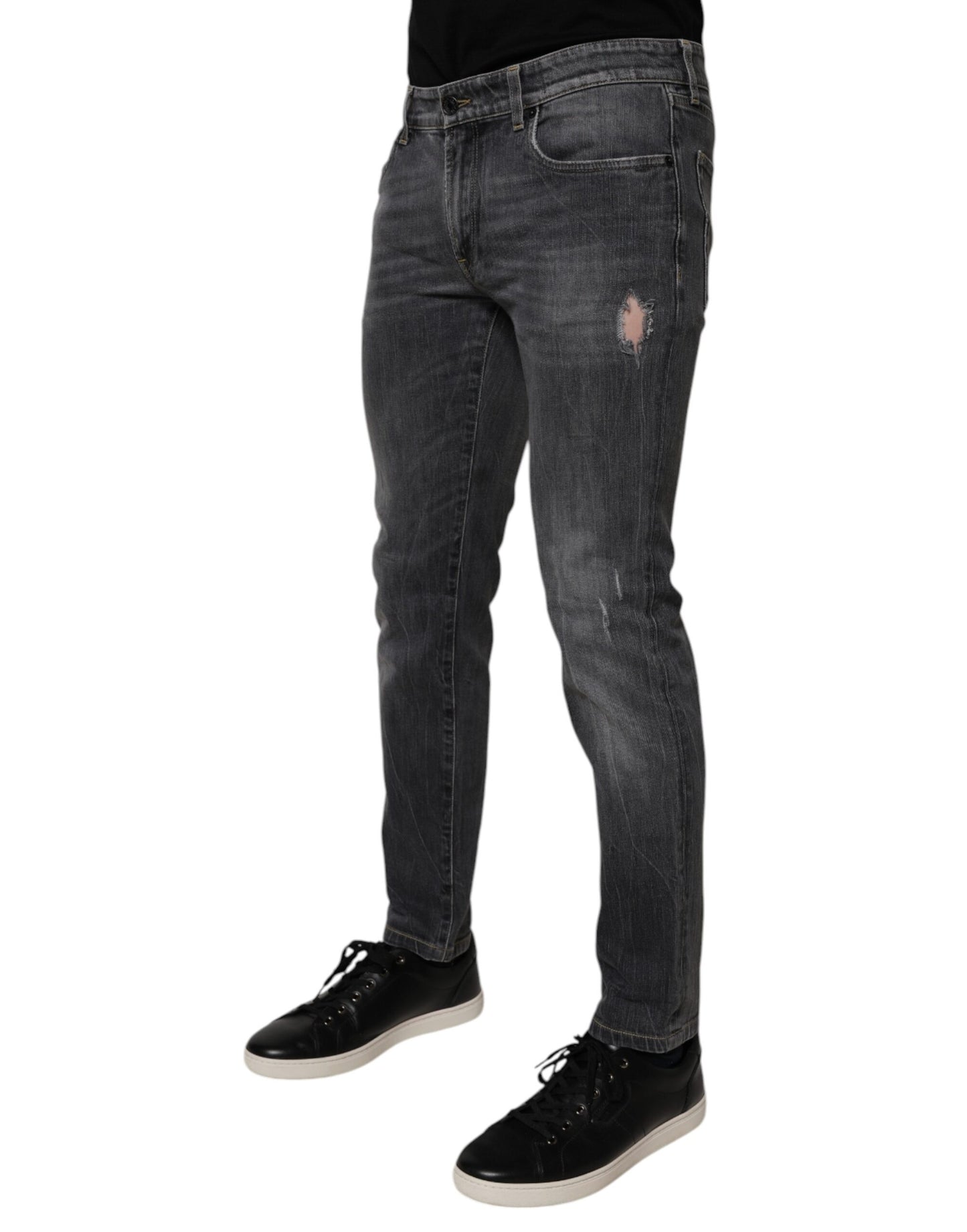 Dolce &amp; Gabbana Dunkelgraue Skinny Jeans aus gewaschener Baumwolle für Herren