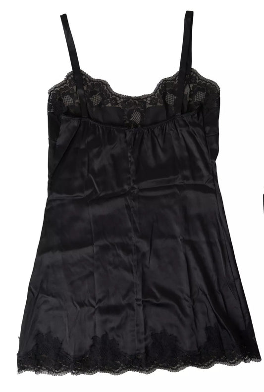 Dolce &amp; Gabbana Nachtwäsche aus schwarzer Spitze und Seide, Camisole-Oberteil