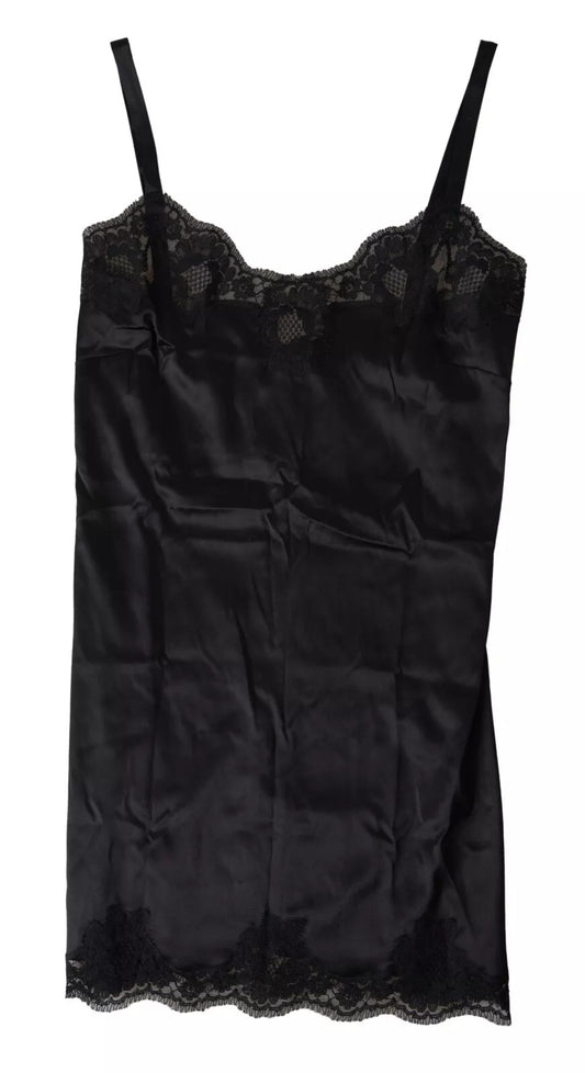 Dolce &amp; Gabbana Nachtwäsche aus schwarzer Spitze und Seide, Camisole-Oberteil