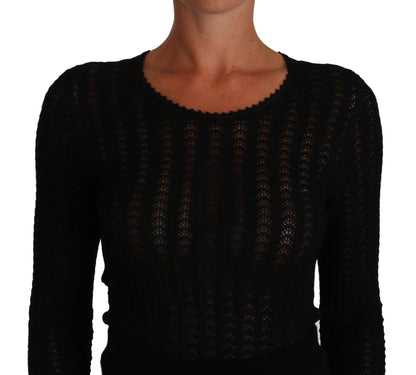 Dolce &amp; Gabbana – Schwarzes Etuikleid aus gestrickter Wolle mit langen Ärmeln