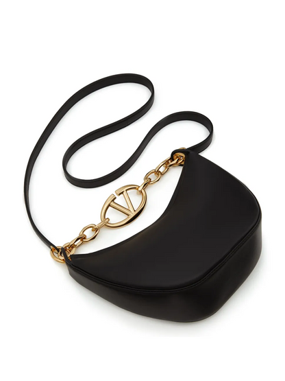 Valentino Garavani Mini Hobo Vlogo Umhängetasche aus schwarzem Leder