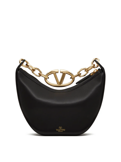 Valentino Garavani Mini Hobo Vlogo Umhängetasche aus schwarzem Leder