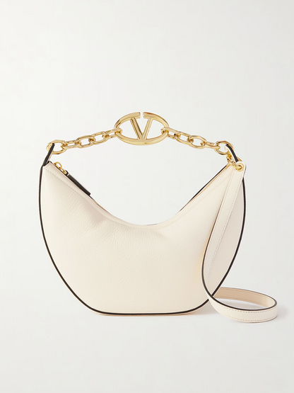 Valentino Garavani Kleine Hobo-Vlogo-Schultertasche aus elfenbeinfarbenem Leder