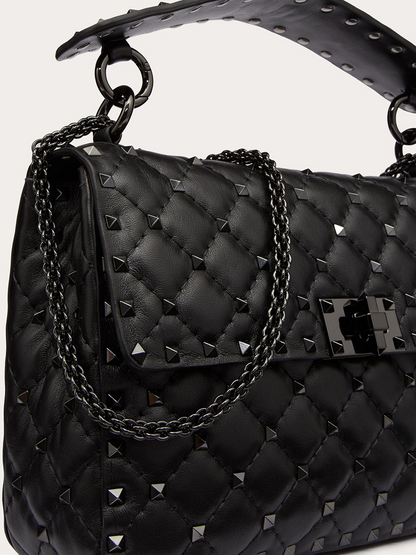 Valentino Garavani – Mittelgroße Rockstudt Spike-Tasche aus schwarzem Nappaleder