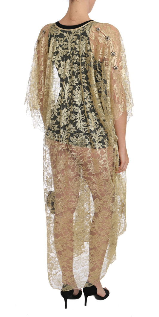 Dolce &amp; Gabbana – Cape-Kleid mit goldener Blumenspitze und Kristallen