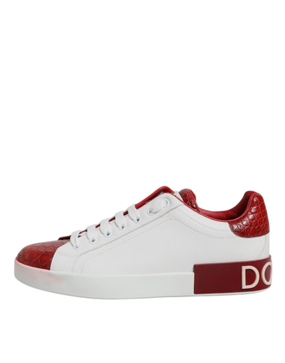 Dolce & Gabbana White Red Leather Portofino Men Sneaker Shoes