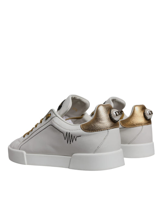 Dolce &amp; Gabbana Weißgold Leder Low Top Sneakers Schuhe